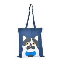 Cat Print Canvas Heavy Duty Shopper Tote - Blue