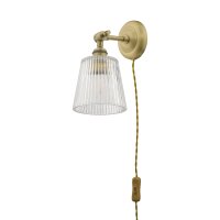 Laura Ashley Callaghan Plugged Wall Light Antique Brass Ribbed Glass