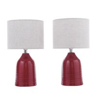 Laura Ashley Penny Table Lamp Red Ceramic and Polished Chrome with Shade (Twin Pack)