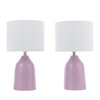Laura Ashley Penny Table Lamp Purple Ceramic and Polished Chrome with Shade (Twin Pack)