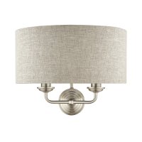 Laura Ashley Sorrento 2 Light Wall Light Satin Nickel with Natural Shade