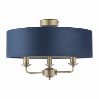 Laura Ashley Sorrento 3 Light Semi-Flush Matt Antique Brass with Blue Shade