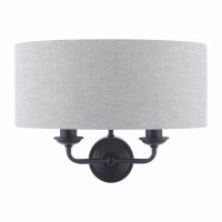 Laura Ashley Sorrento 2 Light Wall Light Matt Black with Natural Shade