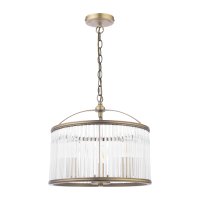 Laura Ashley Sutton 3 Light Pendant Matt Antique Brass and Ribbed Glass
