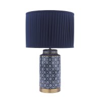 Laura Ashley Knipton Table Lamp Blue Ceramic and Antique Brass with Shade
