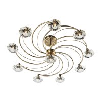 Dar Luther 10 Light Semi Flush with Crystal Glass Antique Brass