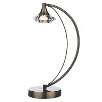 Dar Luther 1 Light Table Lamp with Crystal Glass Antique Brass
