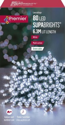 Premier Decorations SupaBrights Multi-Action 80 LED with Green Cable - White