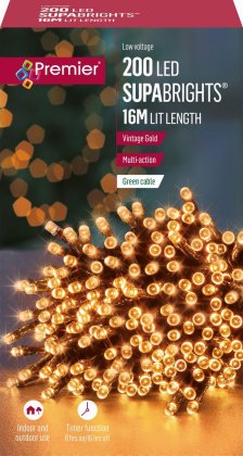 Premier Decorations SupaBrights Multi-Action 200 LED with Green Cable - Vintage Gold