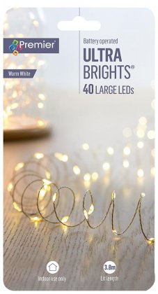 Premier Decorations UltraBrights Battery Operated 40 LED - Warm White