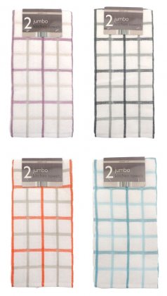 Country Club Pack of 2 Check Design Jumbo Tea Towels - Assorted