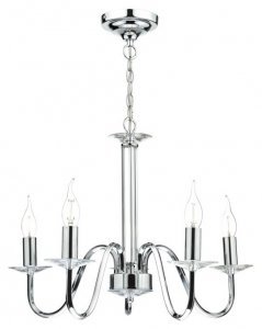 Dar Pique 5 Light Polished Chrome Pendant with Clear Crystal Detail