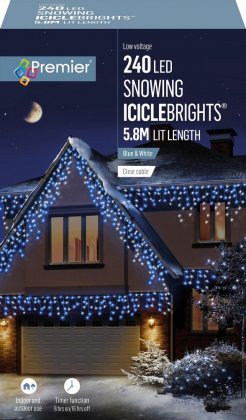 Premier Decorations Snowing IcicleBrights 240 LED with Clear Cable - Blue/White