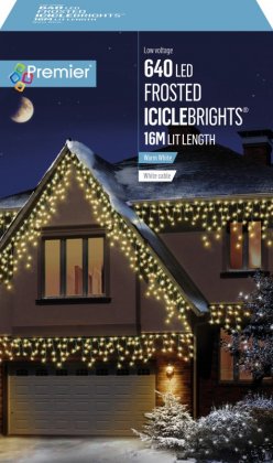 Premier Decorations Frosted IcicleBrights 640 LED with White Cable - Warm White