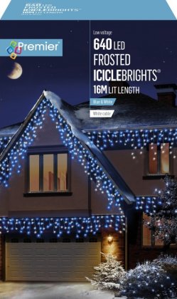 Premier Decorations Frosted IcicleBrights 640 LED with White Cable - Blue/White
