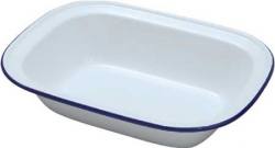 Falcon Enamelware Oblong Pie Dishes - White with Blue Rim - Various Sizes: 16 x 12 x 3.5cm