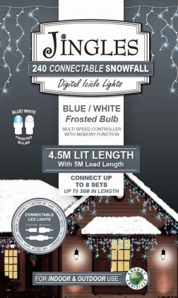 Jingles 240 Connectable LED Snowfall Icicle Lights - Blue/White