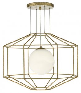 Dar Izmir 1 Light Pendant Hexagonal Gold Effect Opal Glass