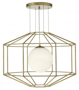 Dar Izmir 1 Light Pendant Hexagonal Gold Effect Opal Glass