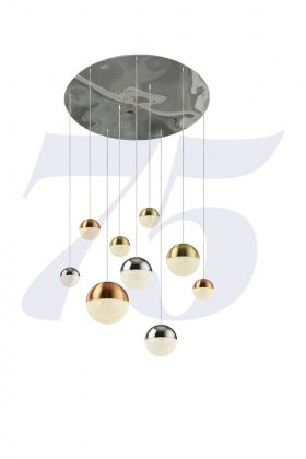 Searchlight Planets 9 Light Pendant-Chrome Finish W Copper,Chrome,Satin Brass Caps & Crystal Sand