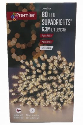 Premier Decorations SupaBrights Multi-Action 80 LED with Green Cable - Warm White