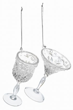 Premier Decorations Clear & Silver Wine Glass Decoration 10cm - Assorted