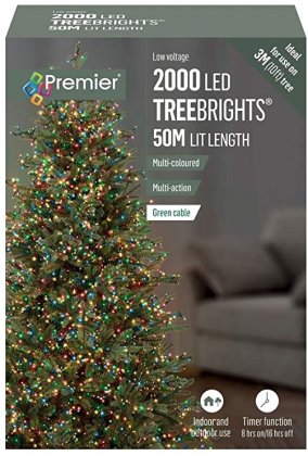Premier Decorations TreeBrights Multi-Action 2000 LED with Green Cable - Multicoloured