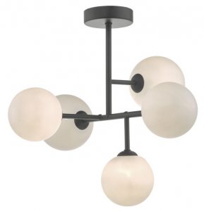 Dar Euan 5lt Semi Flush Black & Opal Glass