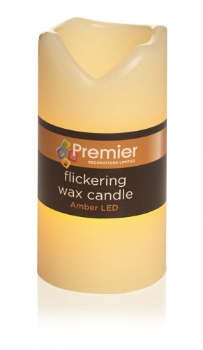 Premier Decorations Battery Operated Flickering Wax Candle with Amber LED 10cm