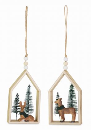 R&W Deer with Scarf in Hanging Frame 7.5 x 15cm - Assorted