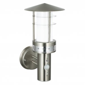 Endon Pagoda PIR 1 Light Wall IP44 WmWht Brushed St.Stl