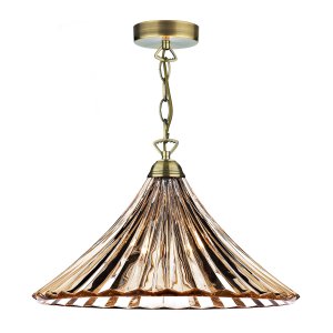 Dar Ardeche 1 Light Large Pendant Amber Glass/AntBrassFinish