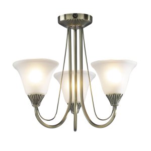 Dar Boston 3 Light Semi Flush Antique Brass with Glass