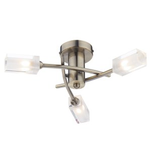 Dar Morgan 3 Light Semi Flush Ceiling Light Antique Brass