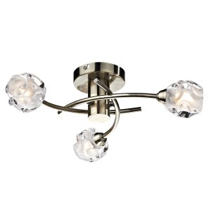 Dar Seattle 3 Light Semi Flush Ceiling Light In Antique Brass