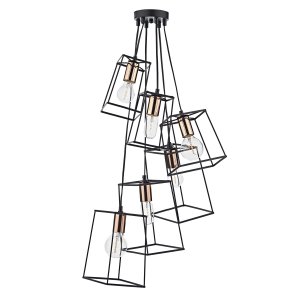 Dar Tower 6 Light Cluster Pendant Black