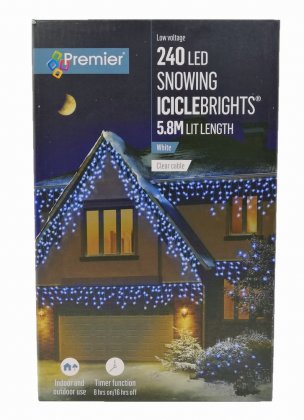Premier Decorations Snowing IcicleBrights 240 LED with Clear Cable - White