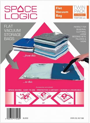 Space Logic Flat Vac Bags Jumbo 2pk 73x130cm