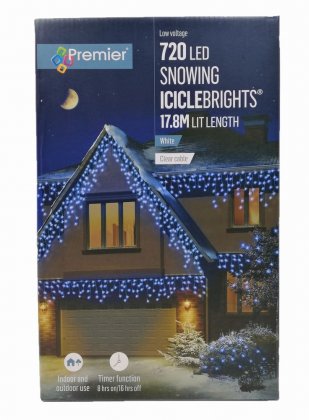 Premier Decorations Snowing IcicleBrights 720 LED with Clear Cable - White