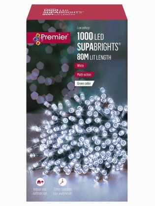 Premier Decorations SupaBrights Multi-Action 1000 LED with Green Cable - White