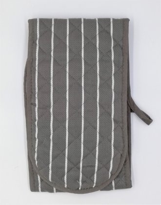 Le Chateau Grey Woven Butchers Stripe Double Oven Gloves