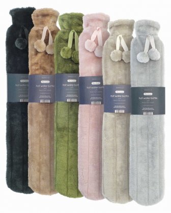 Country Club Long Hot Water Bottle with Luxury Faux Fur Cover - Assorted