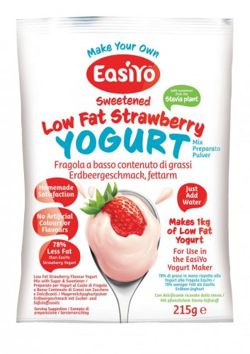 EasiYo Sweetened Low Fat Strawberry Flavour Yogurt Mix 215g