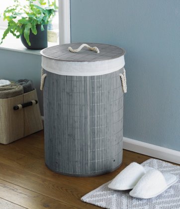 Bamboo Laundry Hamper  Round- Grey