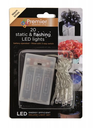 Premier Decorations Battery Operated Static & Flashing 20 LED Lights - Warm White