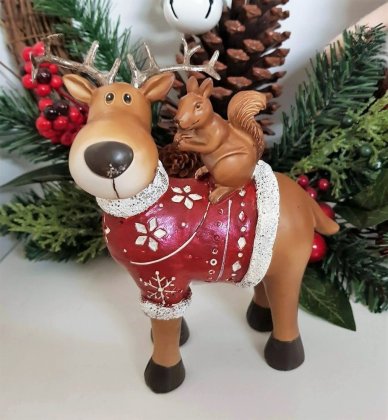Flame Homewares Reindeer with Squirrel Ornament