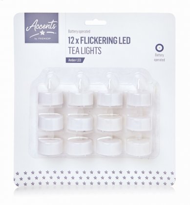 Premier Decorations Battery Operated Flickering LED Tea Lights (Set of 12)