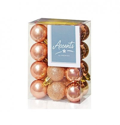 Premier Decorations Shatterproof Tree Decorations 30mm (Pack of 24) - Rose Gold