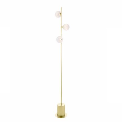Dar Spiral 3 Light Floor Lamp Matt Gold with White Confetti Glass