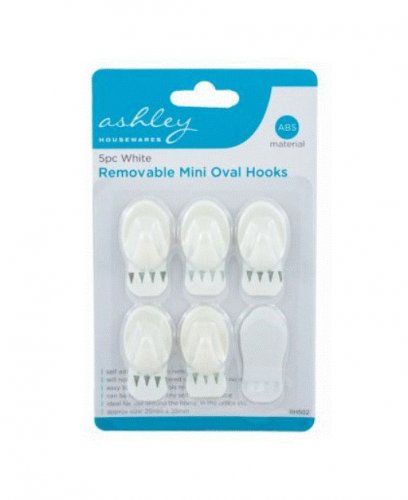 Ashley Housewares White ABS Removable Mini Oval Hooks (Pack of 5)